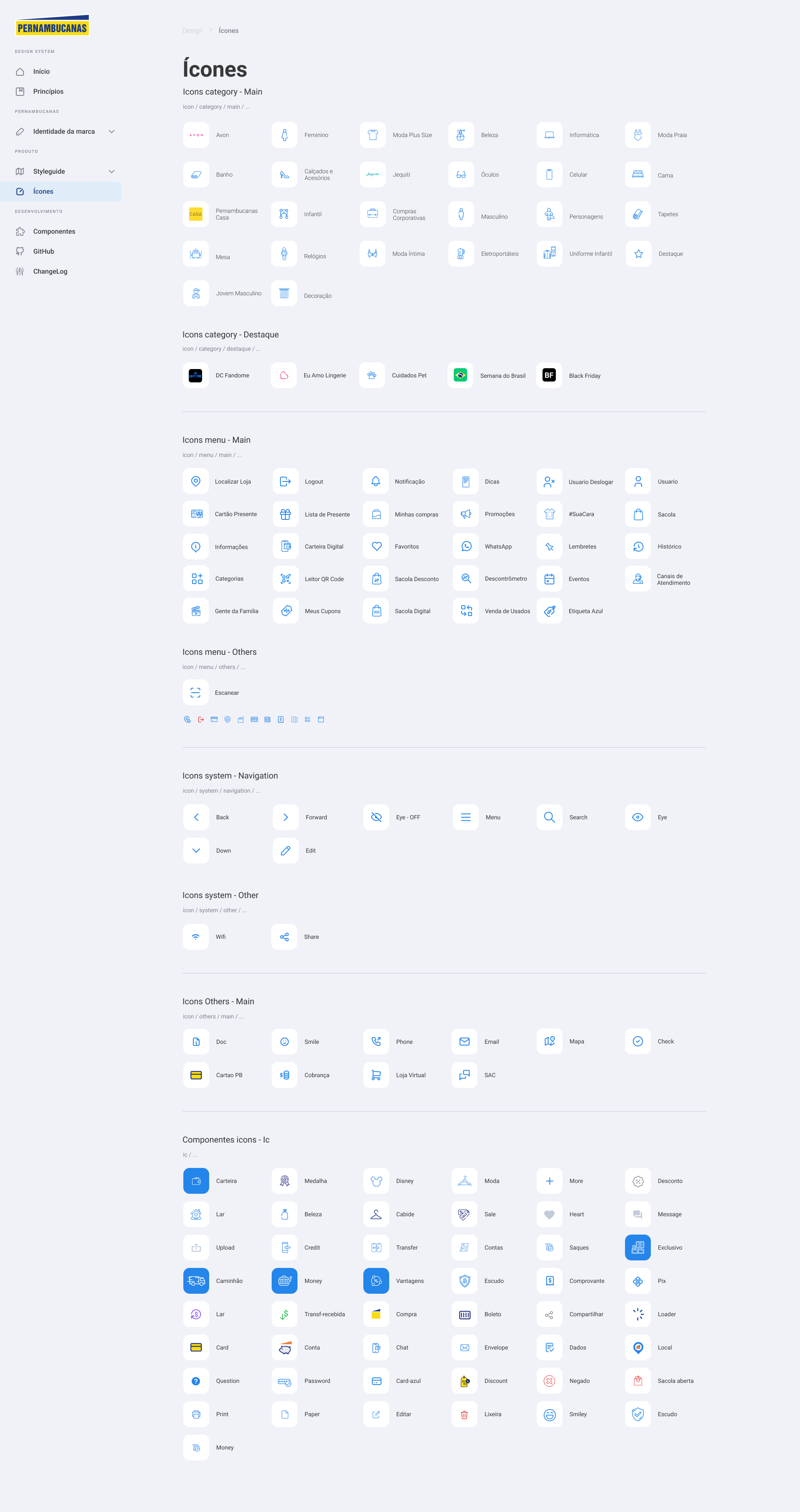 Conjunto de ícones personalizados do Design System