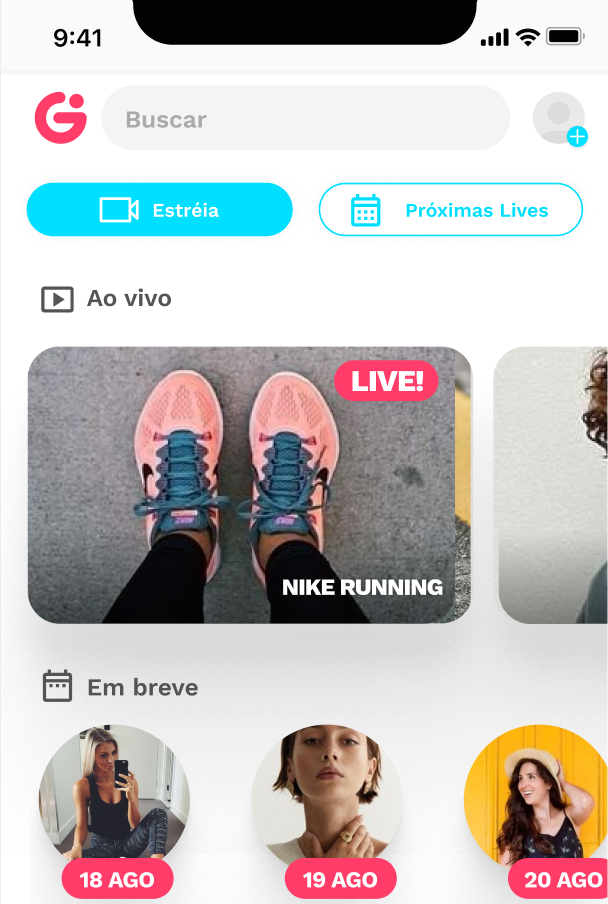 Home das lives depois do redesign, com destaque para as lives principais