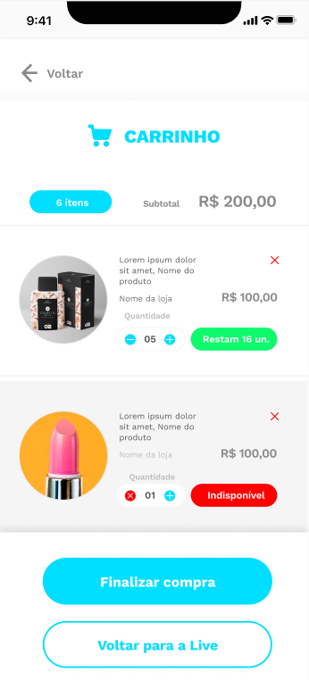 Fluxo do carrinho de compras antes do redesign