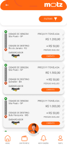 Tela do protótipo Motz: perfil do caminhoneiro